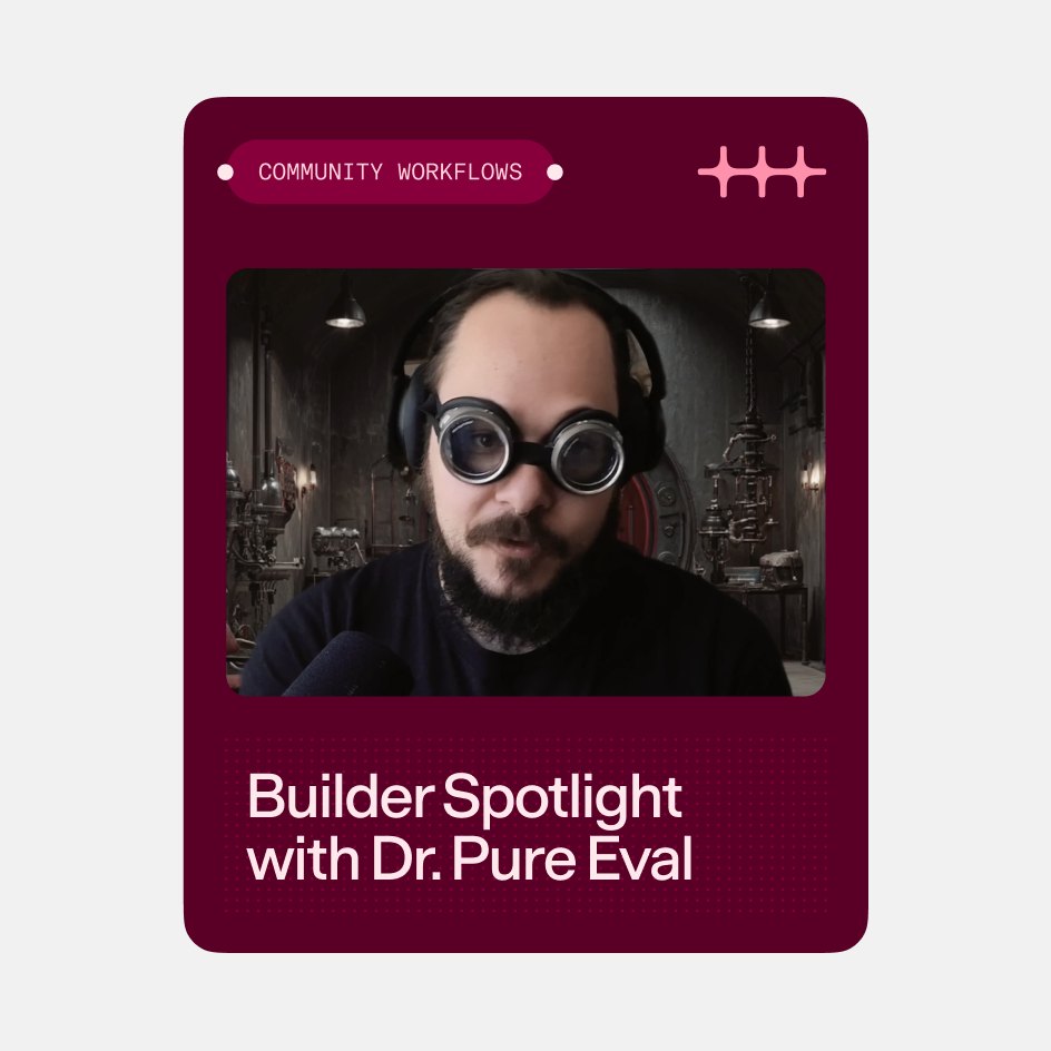 A deep pink “Builder Spotlight” card with a community capsule and a portrait