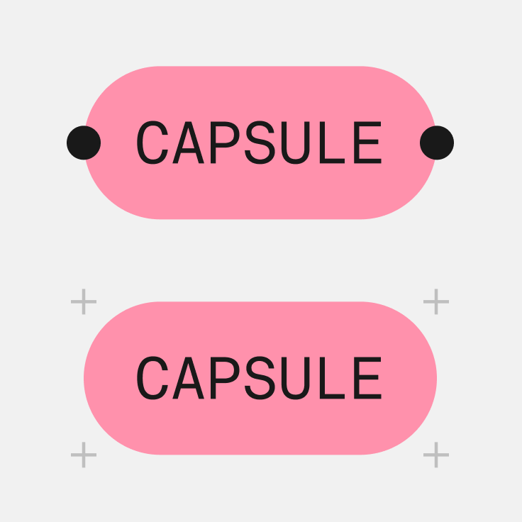 A connected capsule with dots and a standalone capsule with crosshairs
