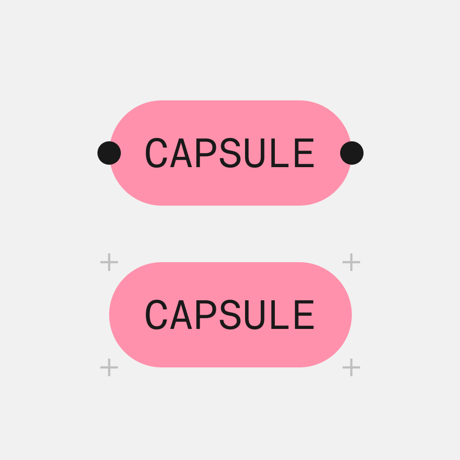 A connected capsule with dots and a standalone capsule with crosshairs