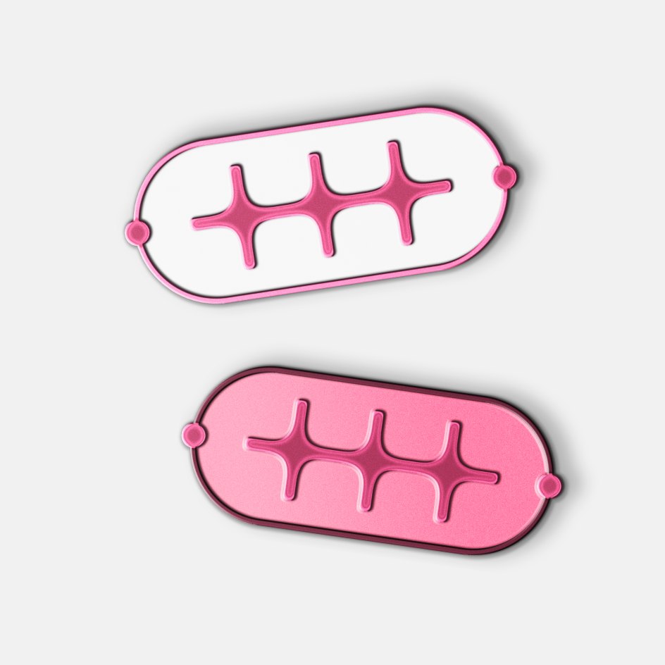 Two capsule-shaped enamel pins with the n8n symbol