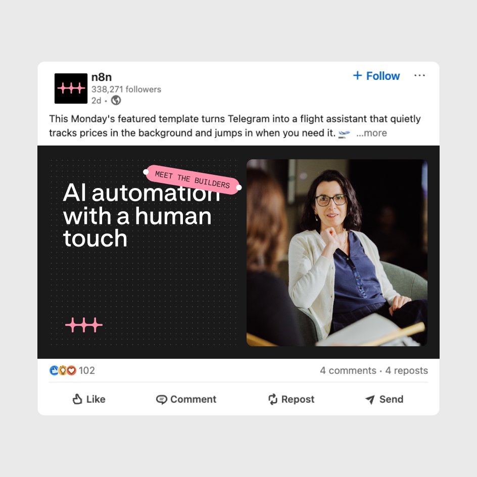 LinkedIn post: “AI automation with a human touch” with a tilted capsule