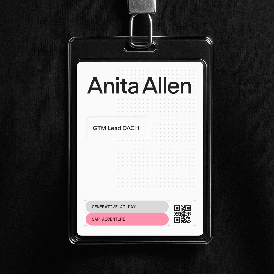 Event badge for Anita Allen with stacked crosshair capsules