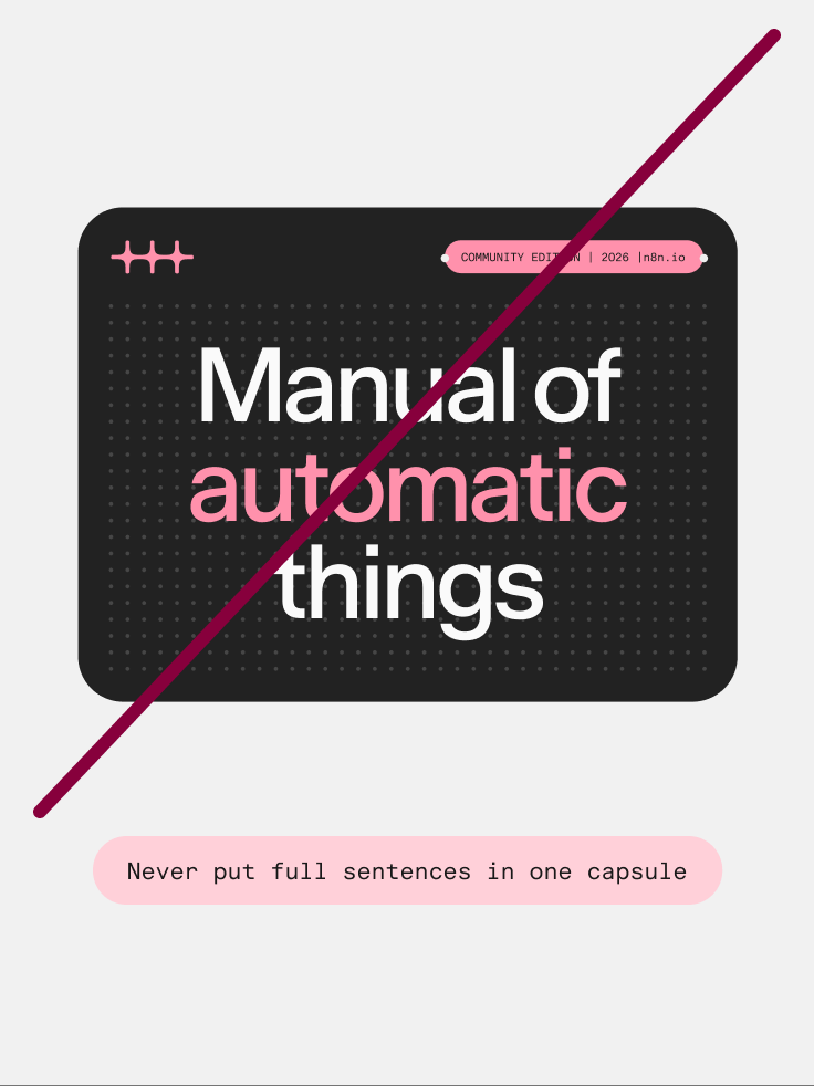 Don’t: the same card with a full sentence in a capsule, crossed out