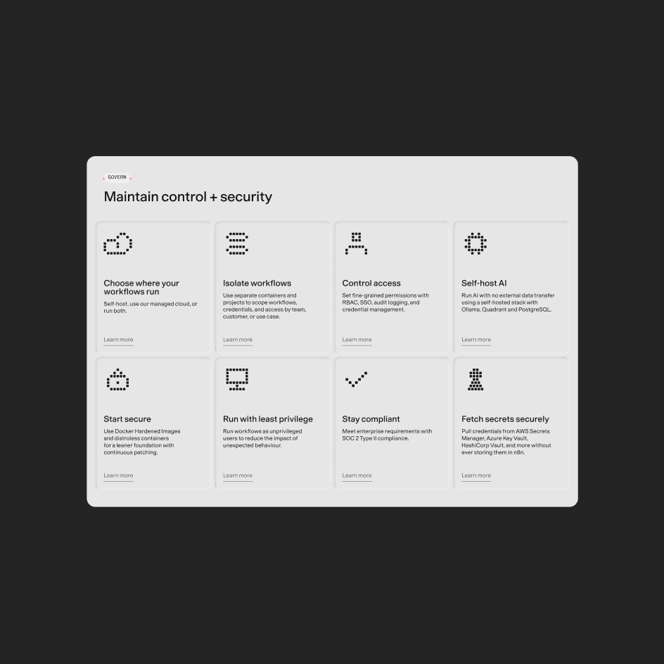 A product dashboard with debossed tiles on a dark background
