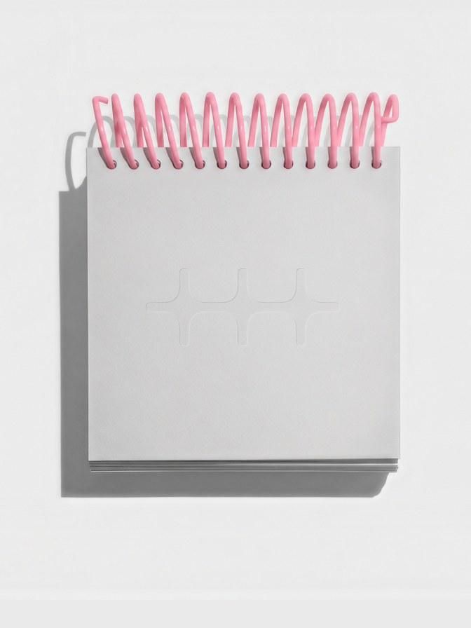 Gray spiral notebook with a pink coil and the n8n symbol debossed on the cover