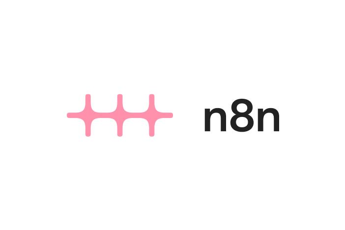 The full n8n lockup: pink symbol and black wordmark on white