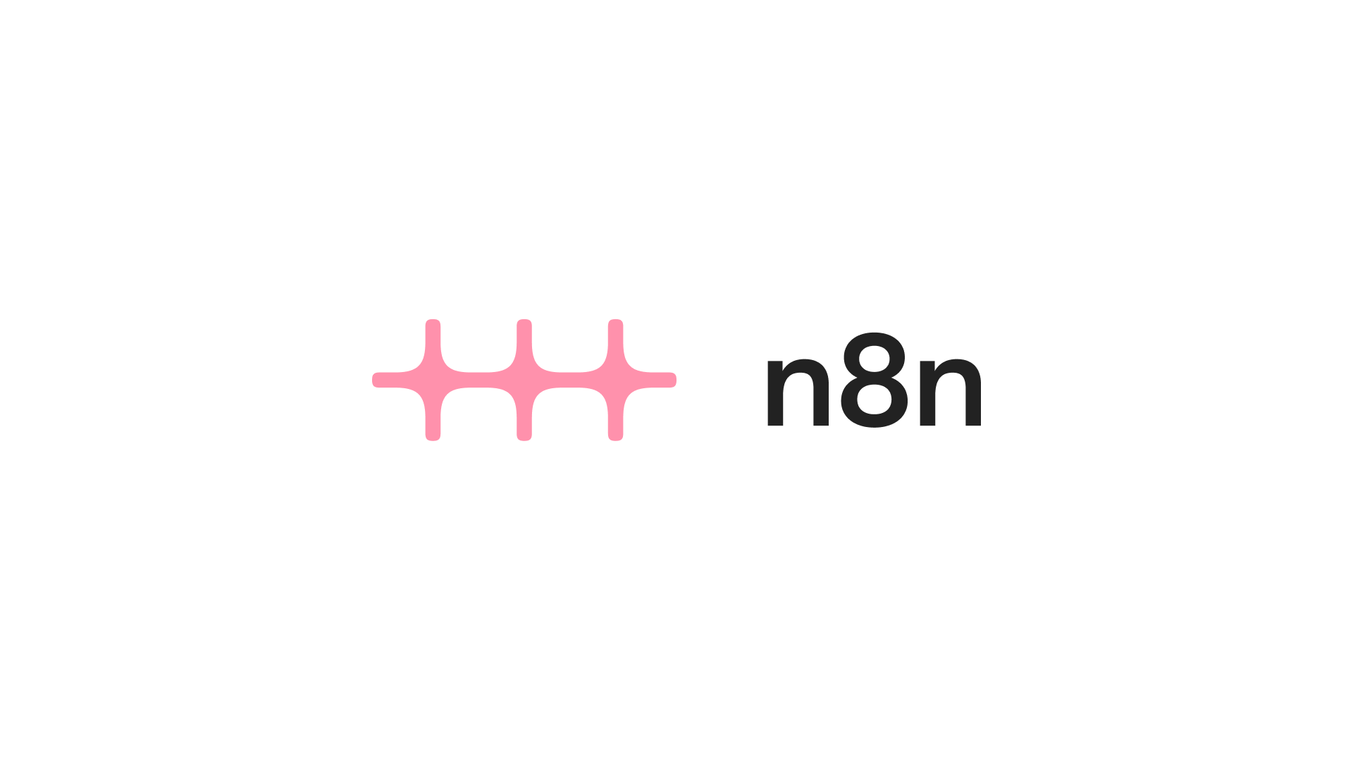 The full n8n lockup: pink symbol and black wordmark on white