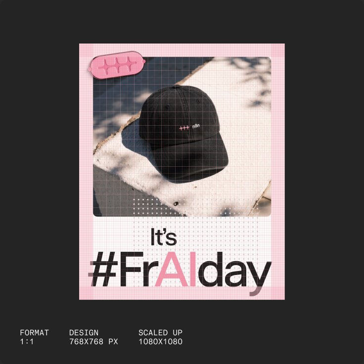 A 4:5 “It’s #FrAIday” social post on the grid, with its design and export sizes