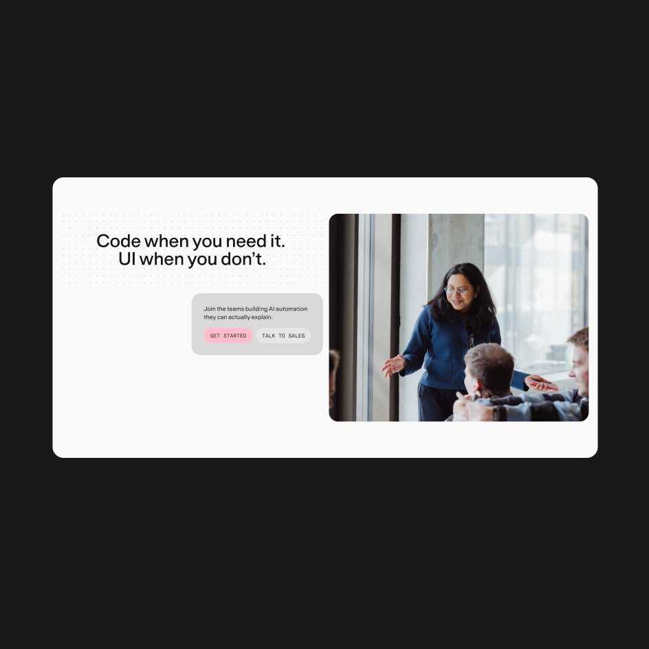 A web module reading “Code when you need it. UI when you don’t.”