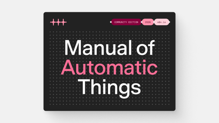A “Manual of automatic things” cover with pink capsules on a dark dot grid