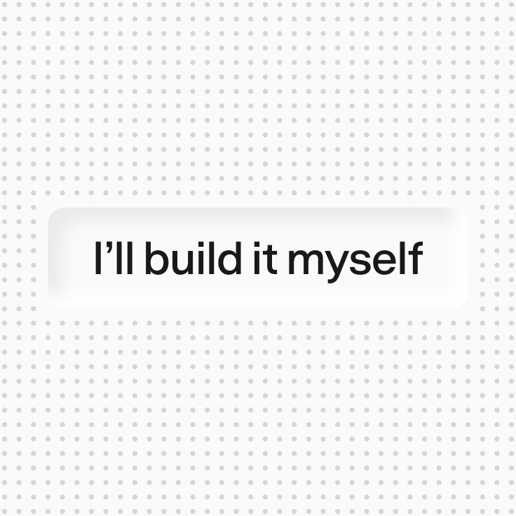 “I’ll build it myself” on one line in a large debossed panel on the dot grid