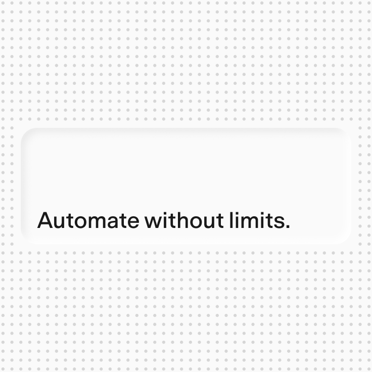 “Automate without limits.” in a small debossed panel on the dot grid