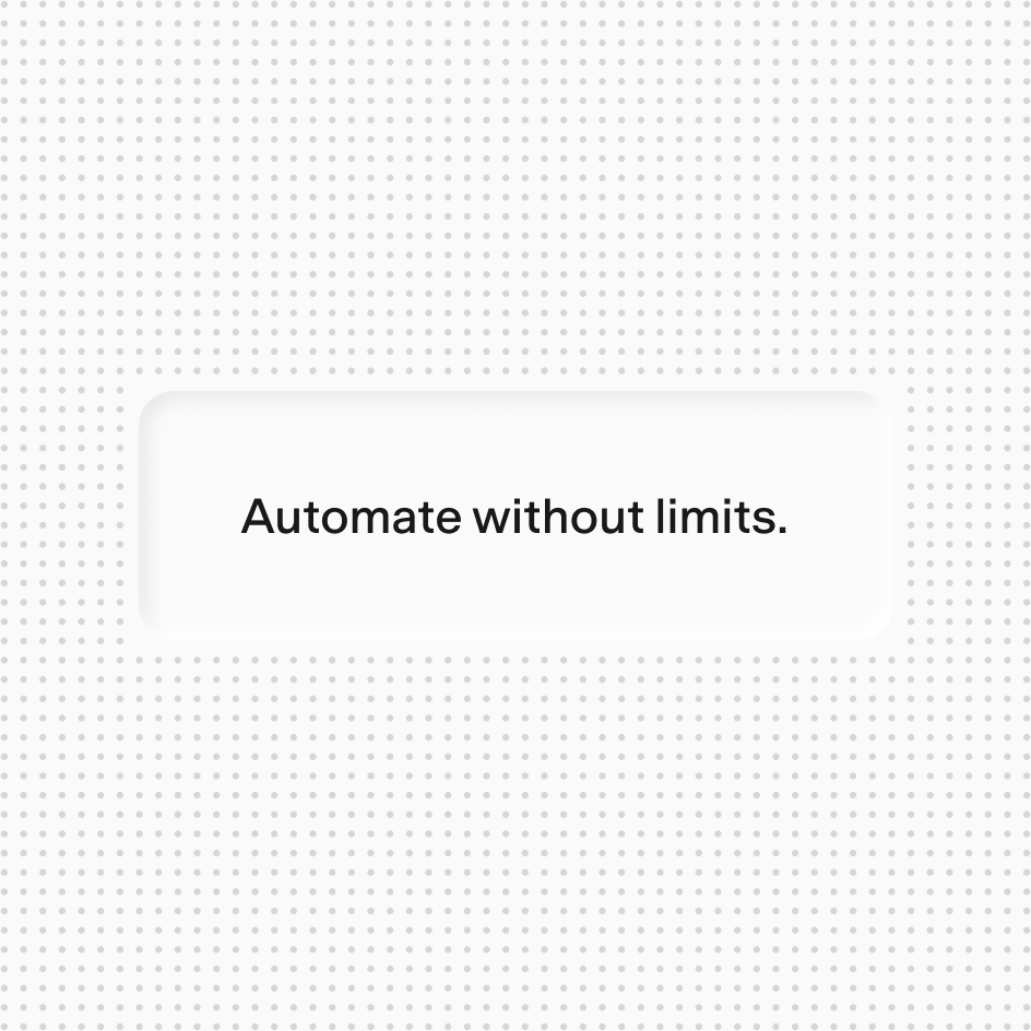 “Automate without limits.” in a small debossed panel on the dot grid